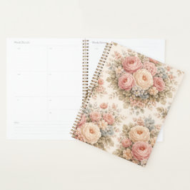 Vintage Roos Bloemmotief | Elegante Pastel  Planner