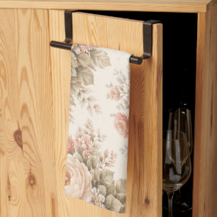 Vintage Roos Bloemmotief Elegante Pastel Theedoek