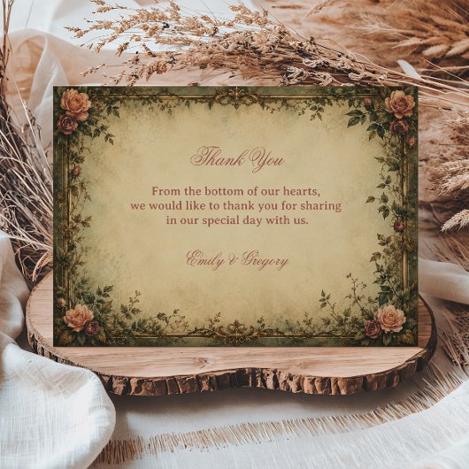 Vintage Roos Botanisch Bedankkaart