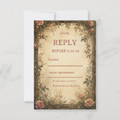 Vintage Roos Botanisch RSVP Kaartje (Voorkant)