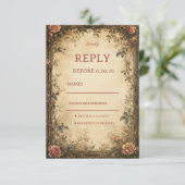 Vintage Roos Botanisch RSVP Kaartje (Staand voorkant)