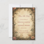 Vintage Roos Botanisch Save The Date (Voorkant)