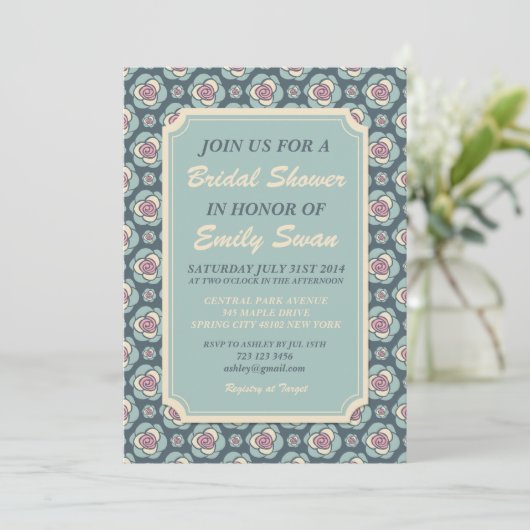 Vintage Roos Bridal Shower Invitation Kaart (Staand voorkant)