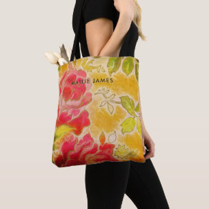 Vintage Roos Floral Feminine Waterverf met naam Tote Bag
