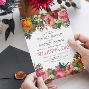 Vintage Roos Floral Wedding Kaart