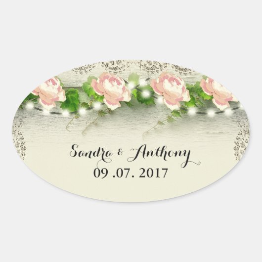 Vintage Roos & Lace Wedding Invitation Sticker (Voorkant)