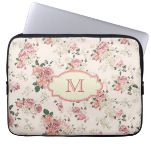Vintage Roos Monogram Hoesje Laptop Sleeve