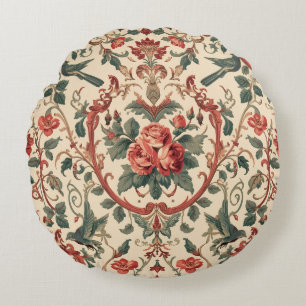 Vintage Roos & Vogel Patroon Romantische Art Nouve Rond Kussen