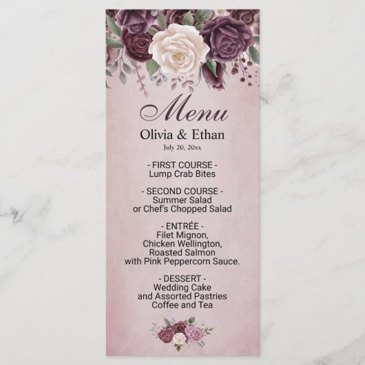 Vintage Roos Waterverf Floral Menu (Voorkant)