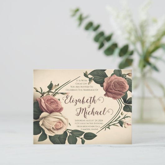 Vintage Roos Weddenschap Briefkaart (Staand voorkant)