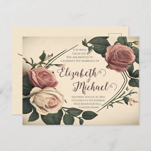 Vintage Roos Weddenschap Briefkaart (Voorkant / Achterkant)