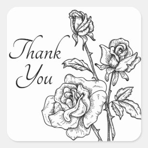 Vintage Roos Zwart Wit Dank U Bloem Bruiloft Vierkante Sticker