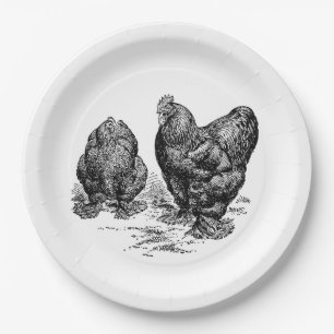 Vintage Rooster- en Hen-Borden Papieren Bordje