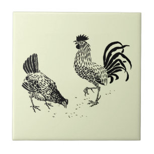 Vintage Rooster en Hen Chickens door Walter Crane Tegeltje