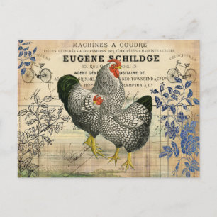 Vintage Rooster en Hen Ephemera Briefkaart