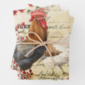 Vintage Rooster en Hen Ephemera Inpakpapier Vel (In situ)