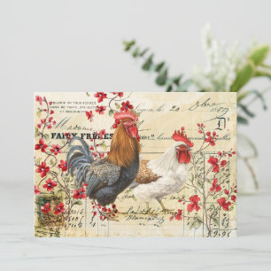 Vintage Rooster en Hen Ephemera ontkoppeling Kaart