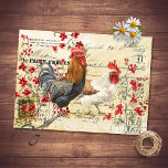 Vintage Rooster en Hen Ephemera ontkoppeling Tissuepapier<br><div class="desc">ontwerp met behulp van haan en kip,  ontvangstbewijs en bladbloemen met rode planten in een decoupage collage.</div>