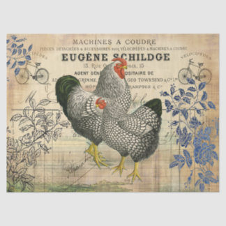 Vintage Rooster en Hen Ephemera ontkoppeling Tissuepapier