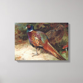 Vintage Rooster en Hen Pheasant Canvas Afdruk