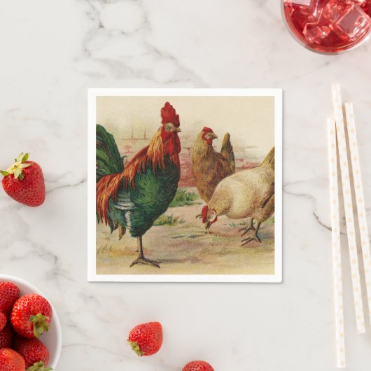 Vintage Rooster en kippen voor eender welk doel Servet (Insitu)