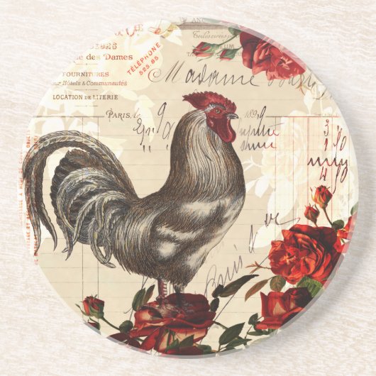 Vintage Rooster Epehemera Onderzetter (Voorkant)