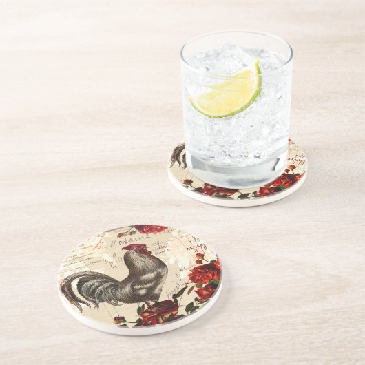 Vintage Rooster Epehemera Onderzetter (Zijkant)