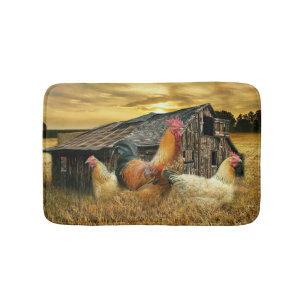 Vintage Rooster Hens Rustic Barn Coop Badmat