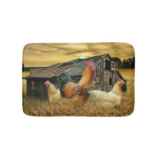 Vintage Rooster Hens Rustic Barn Coop Badmat (Voorkant)