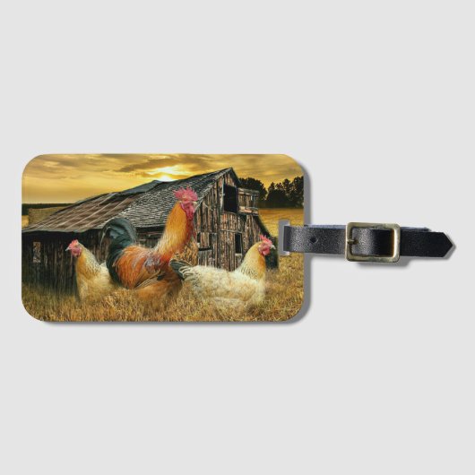 Vintage Rooster Hens Rustic Barn Coop Bagagelabel (Voorkant (horizontaal))