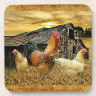 Vintage Rooster Hens Rustic Barn Coop Bier Onderzetter
