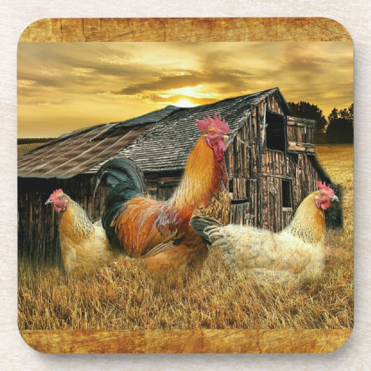 Vintage Rooster Hens Rustic Barn Coop Bier Onderzetter (Voorkant)