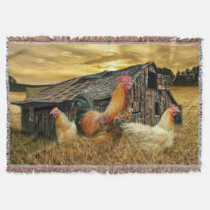 Vintage Rooster Hens Rustic Barn Coop Deken