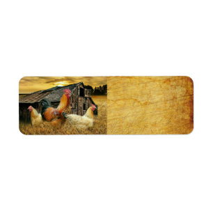 Vintage Rooster Hens Rustic Barn Coop Etiket