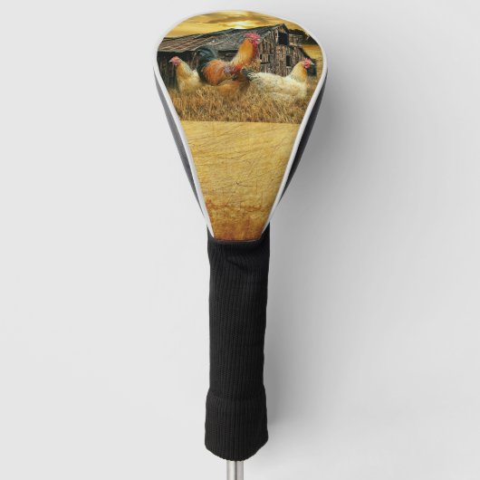 Vintage Rooster Hens Rustic Barn Coop Golfheadcover (Voorkant)