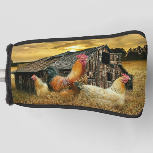 Vintage Rooster Hens Rustic Barn Coop Golfheadcover (Voorkant)