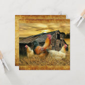 Vintage Rooster Hens Rustic Barn Coop Kaart (Voorkant / Achterkant in situ)