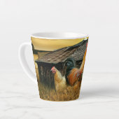 Vintage Rooster Hens Rustic Barn Coop Latte Mok (Linkerhoek)