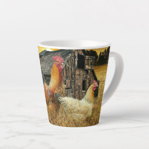 Vintage Rooster Hens Rustic Barn Coop Latte Mok