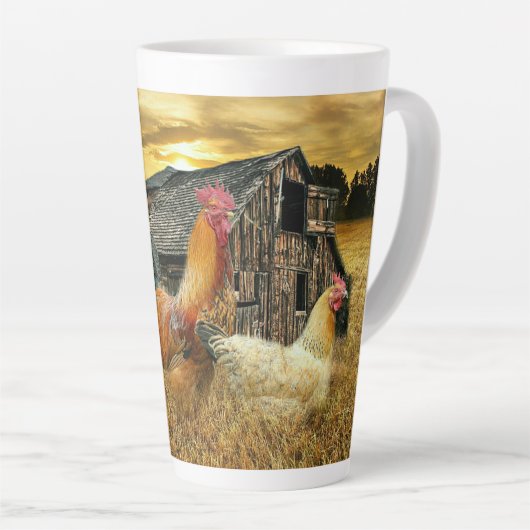 Vintage Rooster Hens Rustic Barn Coop Latte Mok (Rechterhoek)