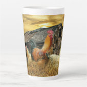 Vintage Rooster Hens Rustic Barn Coop Latte Mok (Voorkant)