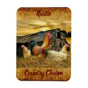 Vintage Rooster Hens Rustic Barn Coop Magneet