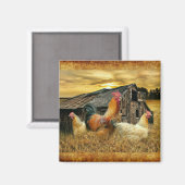 Vintage Rooster Hens Rustic Barn Coop Magneet (Voorkant / Achterkant)