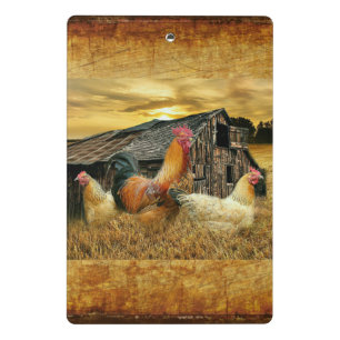 Vintage Rooster Hens Rustic Barn Coop Mini Klembord