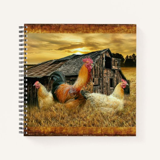 Vintage Rooster Hens Rustic Barn Coop Notitieboek (Voorkant)