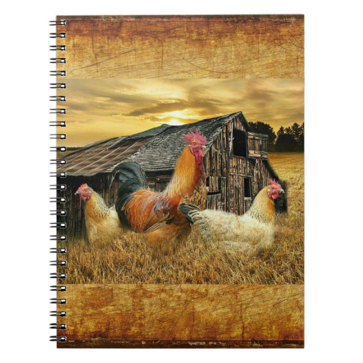 Vintage Rooster Hens Rustic Barn Coop Notitieboek (Voorkant)