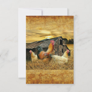 Vintage Rooster Hens Rustic Barn Coop RSVP Kaartje