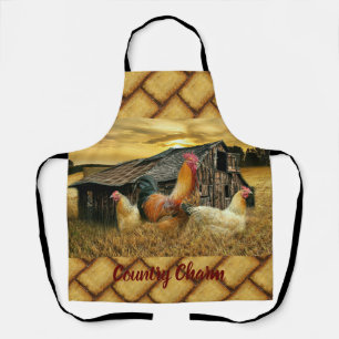 Vintage Rooster Hens Rustic Barn Coop Schort