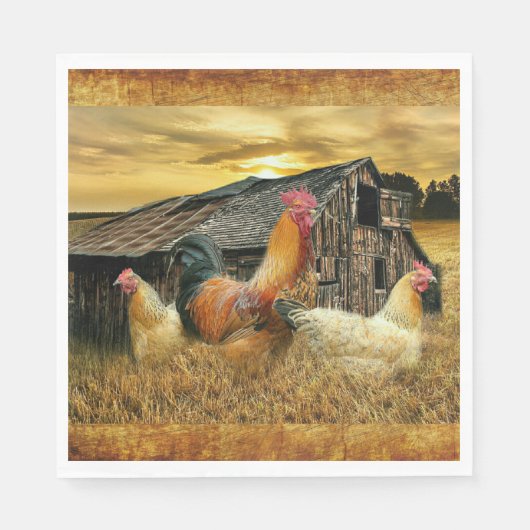 Vintage Rooster Hens Rustic Barn Coop Servet (Voorkant)