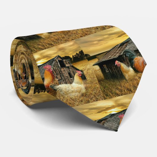 Vintage Rooster Hens Rustic Barn Coop Stropdas (Opgerold)